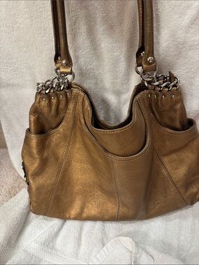Tignanello Metallic Bronze Leather Shoulder Bag